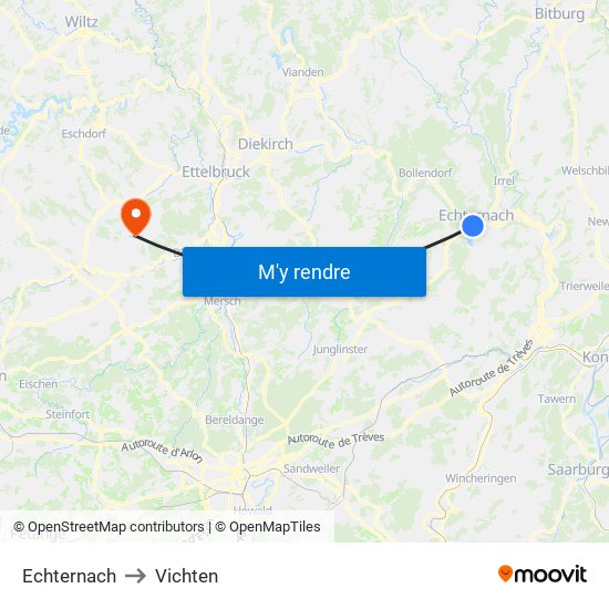 Echternach to Vichten map