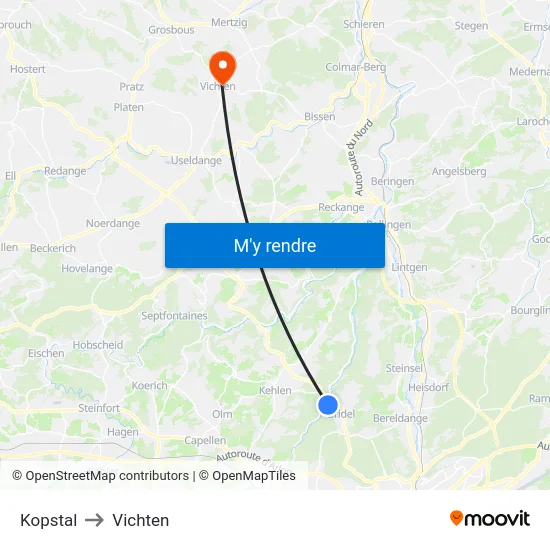 Kopstal to Vichten map