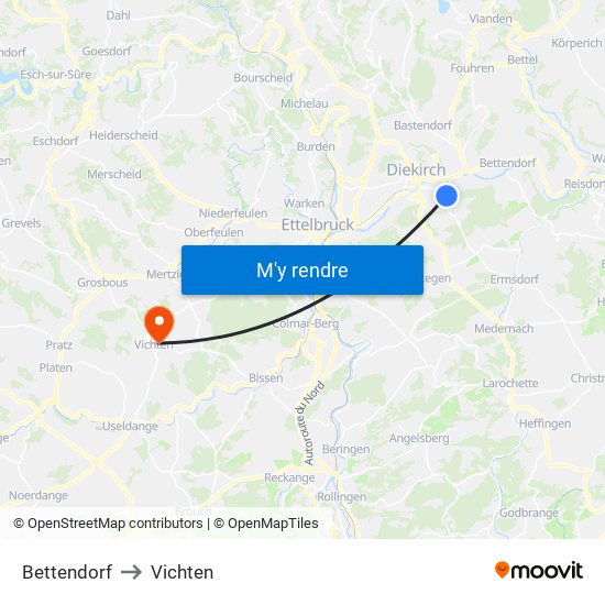 Bettendorf to Vichten map