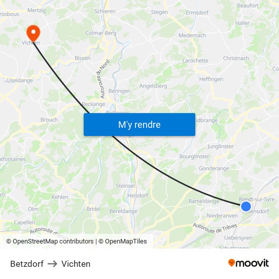 Betzdorf to Vichten map