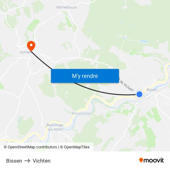 Bissen to Vichten map