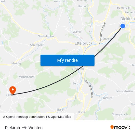 Diekirch to Vichten map