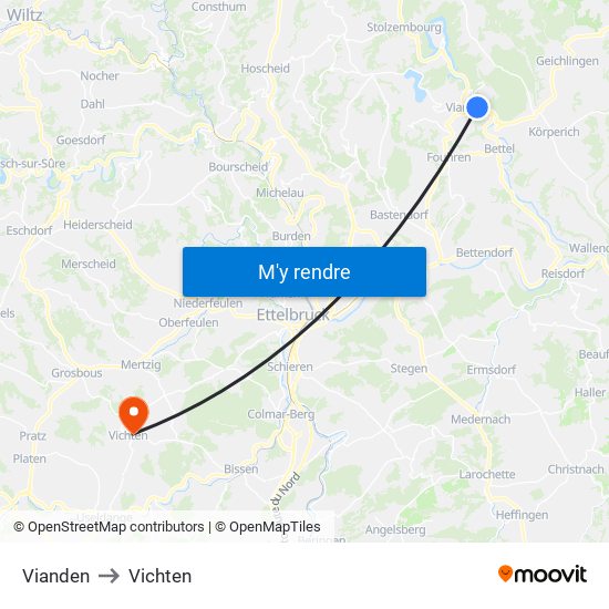 Vianden to Vichten map