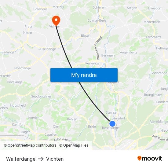 Walferdange to Vichten map