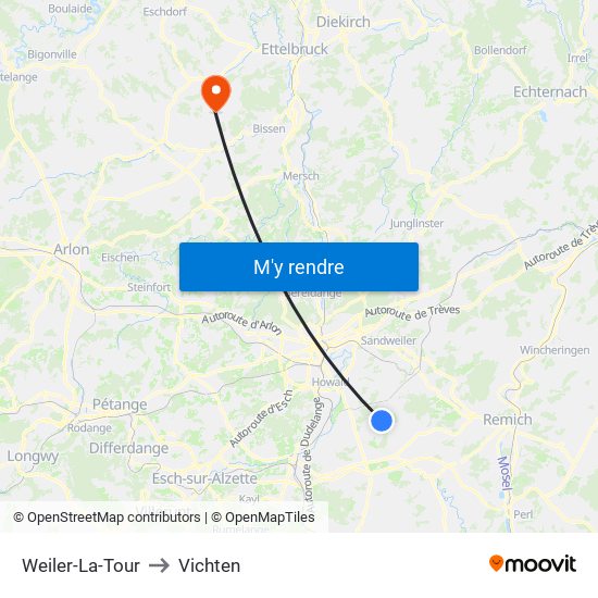 Weiler-La-Tour to Vichten map