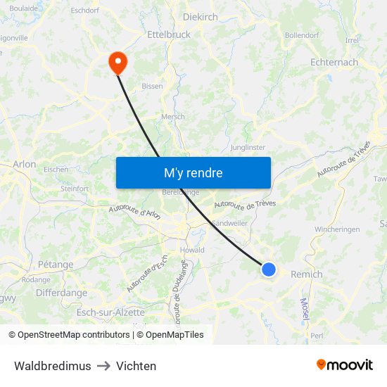 Waldbredimus to Vichten map