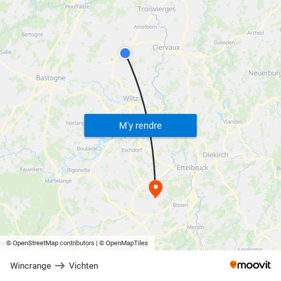 Wincrange to Vichten map