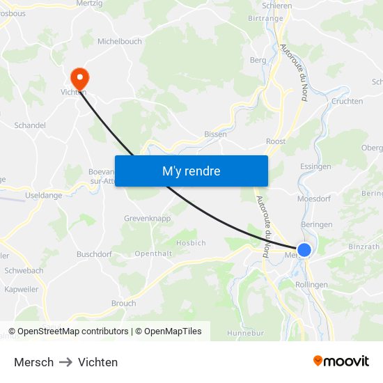 Mersch to Vichten map