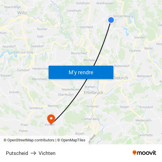 Putscheid to Vichten map
