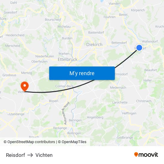 Reisdorf to Vichten map