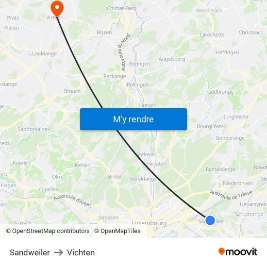 Sandweiler to Vichten map