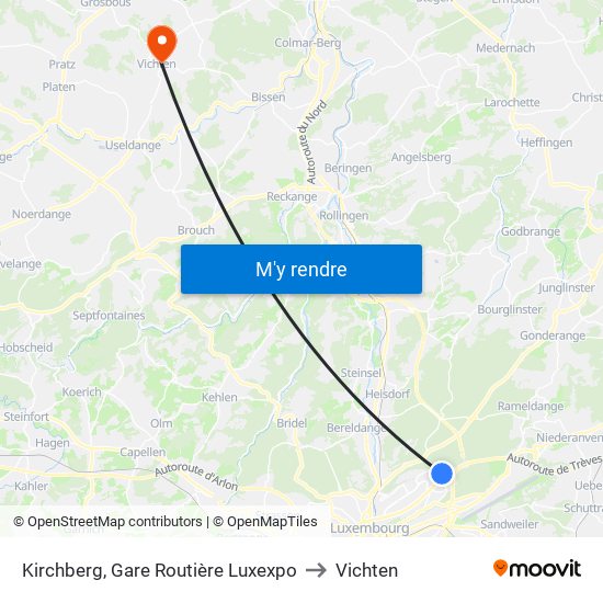 Kirchberg, Gare Routière Luxexpo to Vichten map