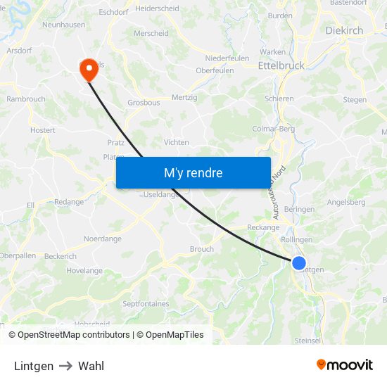 Lintgen to Wahl map