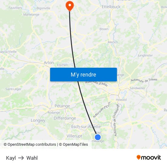 Kayl to Wahl map
