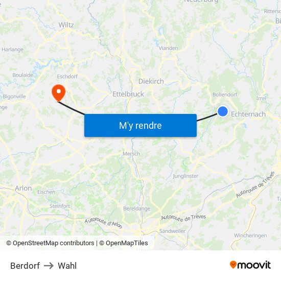 Berdorf to Wahl map