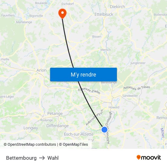 Bettembourg to Wahl map