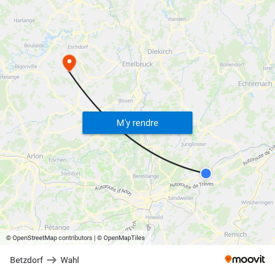 Betzdorf to Wahl map