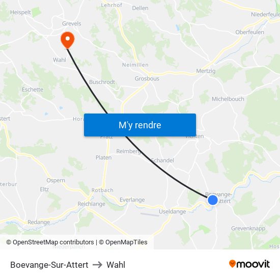 Boevange-Sur-Attert to Wahl map