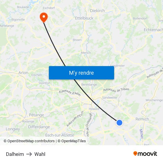 Dalheim to Wahl map