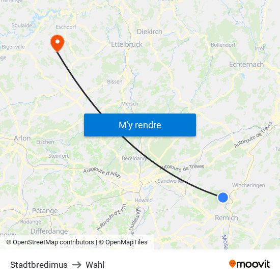 Stadtbredimus to Wahl map