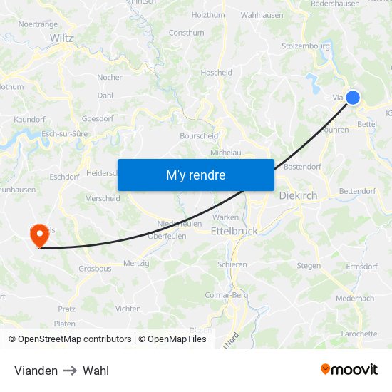 Vianden to Wahl map