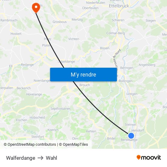 Walferdange to Wahl map