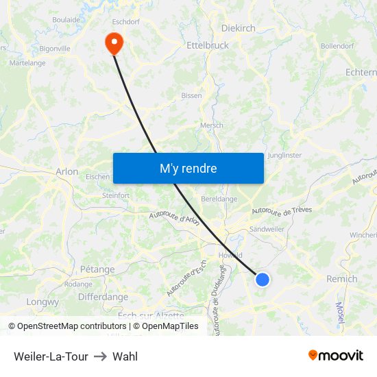 Weiler-La-Tour to Wahl map