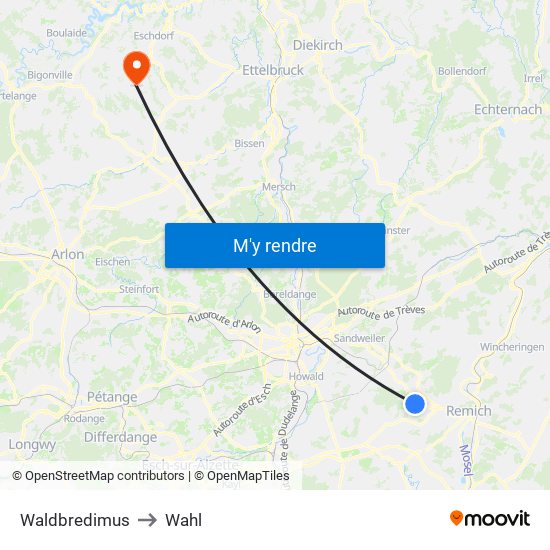 Waldbredimus to Wahl map