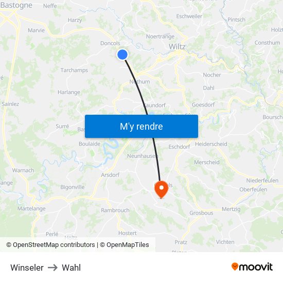 Winseler to Wahl map