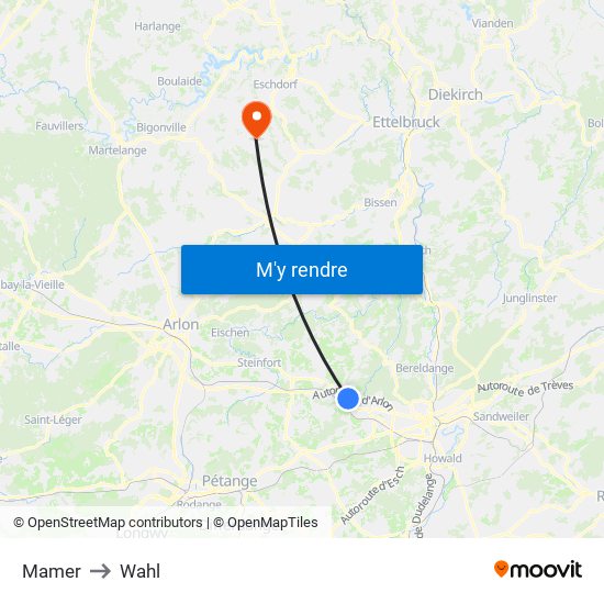 Mamer to Wahl map