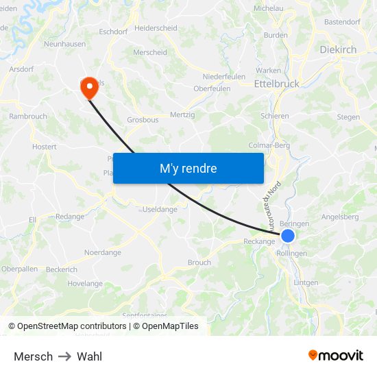 Mersch to Wahl map