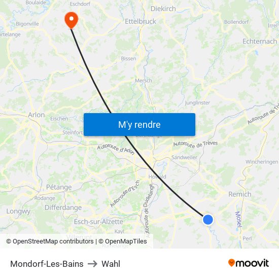 Mondorf-Les-Bains to Wahl map