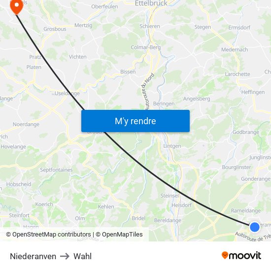 Niederanven to Wahl map