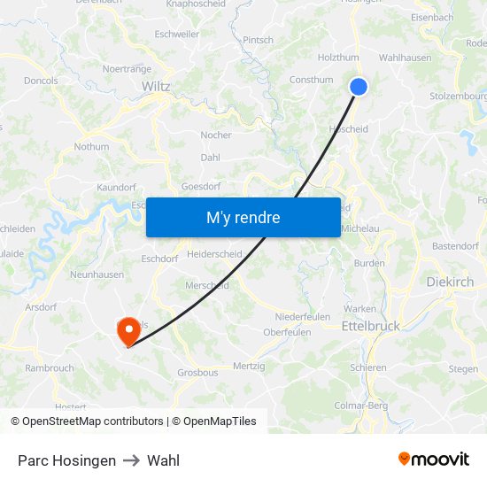 Parc Hosingen to Wahl map