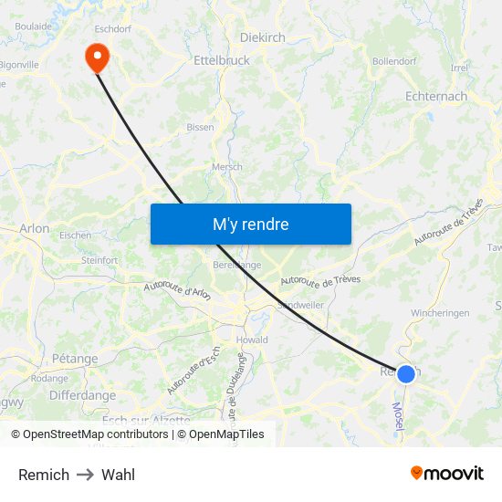 Remich to Wahl map