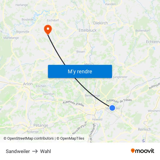 Sandweiler to Wahl map