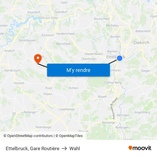 Ettelbruck, Gare Routière to Wahl map