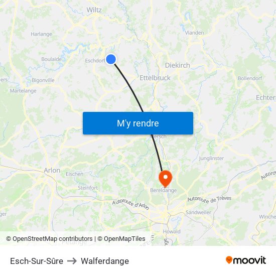 Esch-Sur-Sûre to Walferdange map