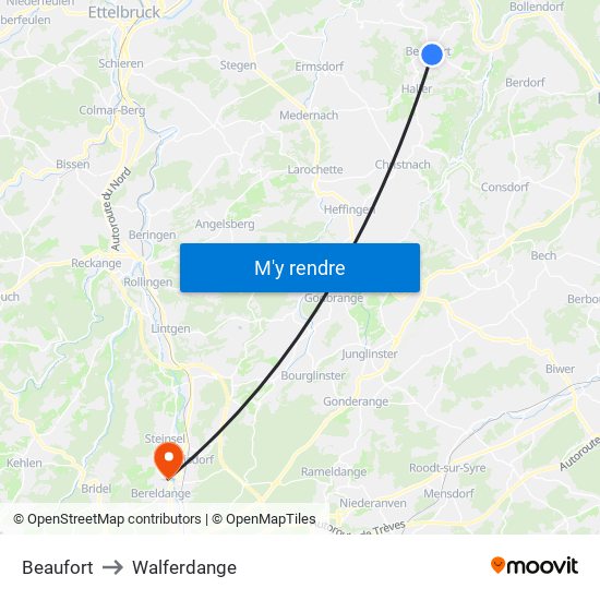 Beaufort to Walferdange map