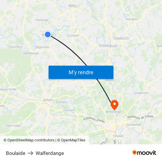 Boulaide to Walferdange map