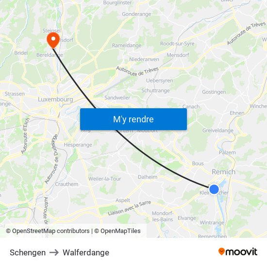 Schengen to Walferdange map