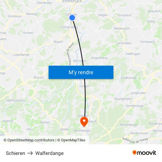 Schieren to Walferdange map