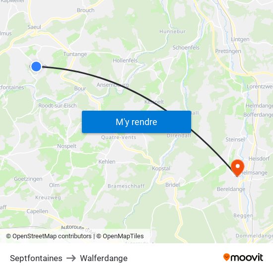 Septfontaines to Walferdange map