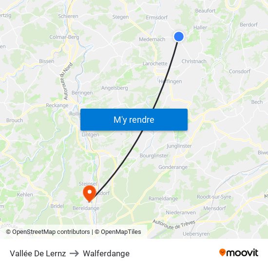 Vallée De Lernz to Walferdange map