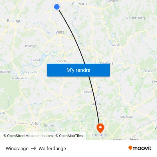 Wincrange to Walferdange map