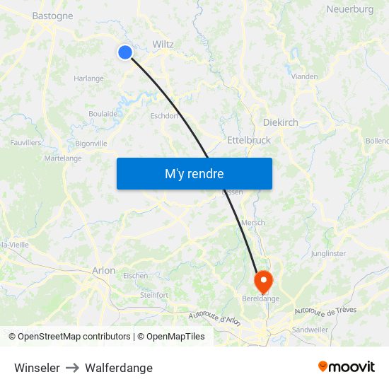 Winseler to Walferdange map