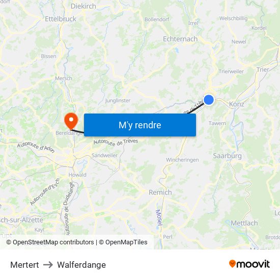 Mertert to Walferdange map