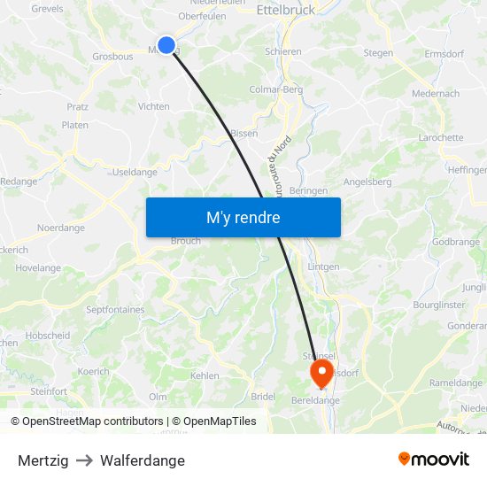 Mertzig to Walferdange map