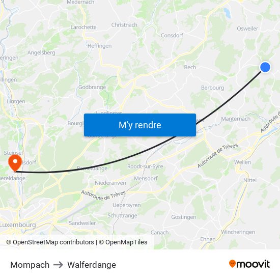 Mompach to Walferdange map