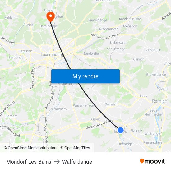 Mondorf-Les-Bains to Walferdange map
